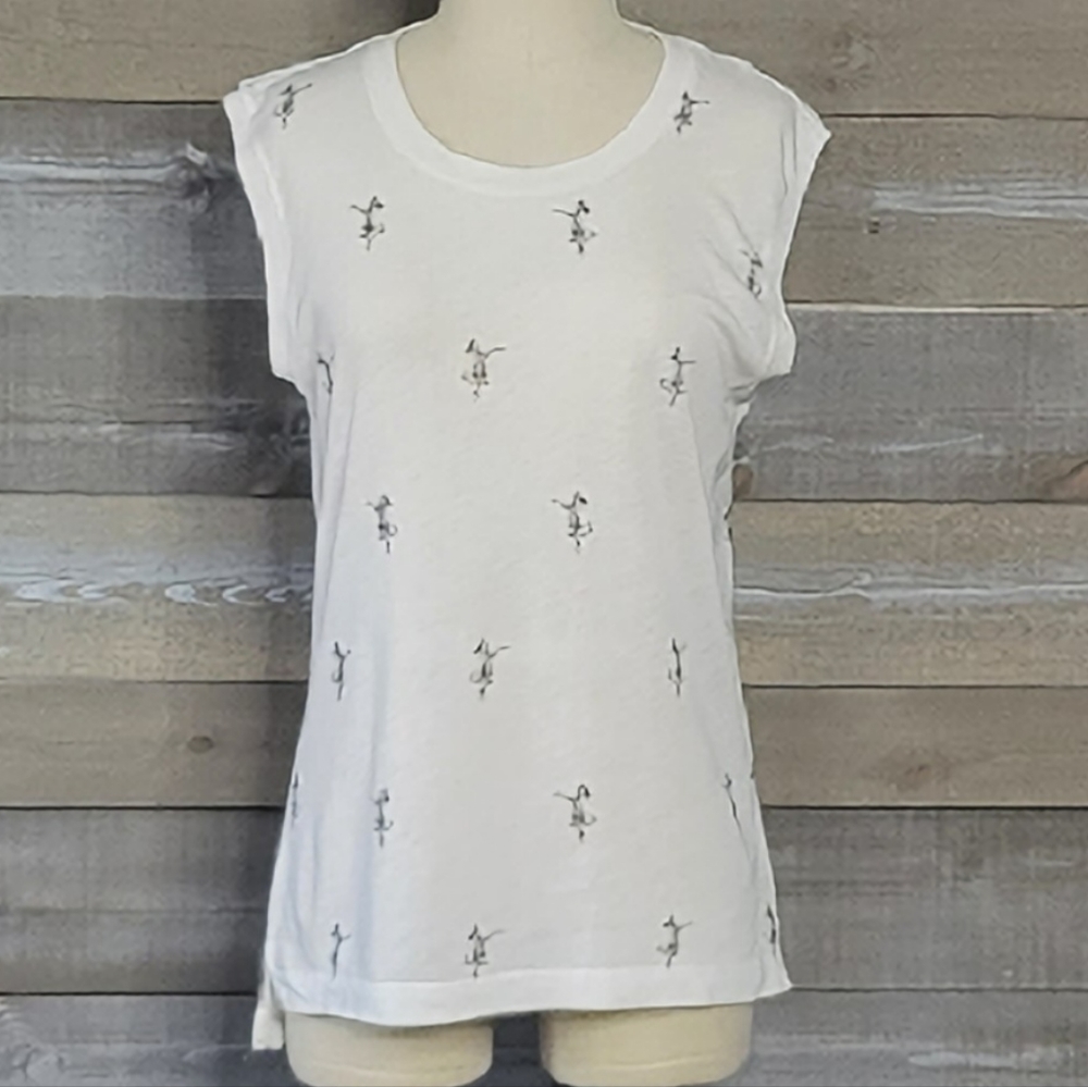 J.Crew Collector Tee Hula Dancers Print Sleeveless Semi Sheer Hi-Low Mus…